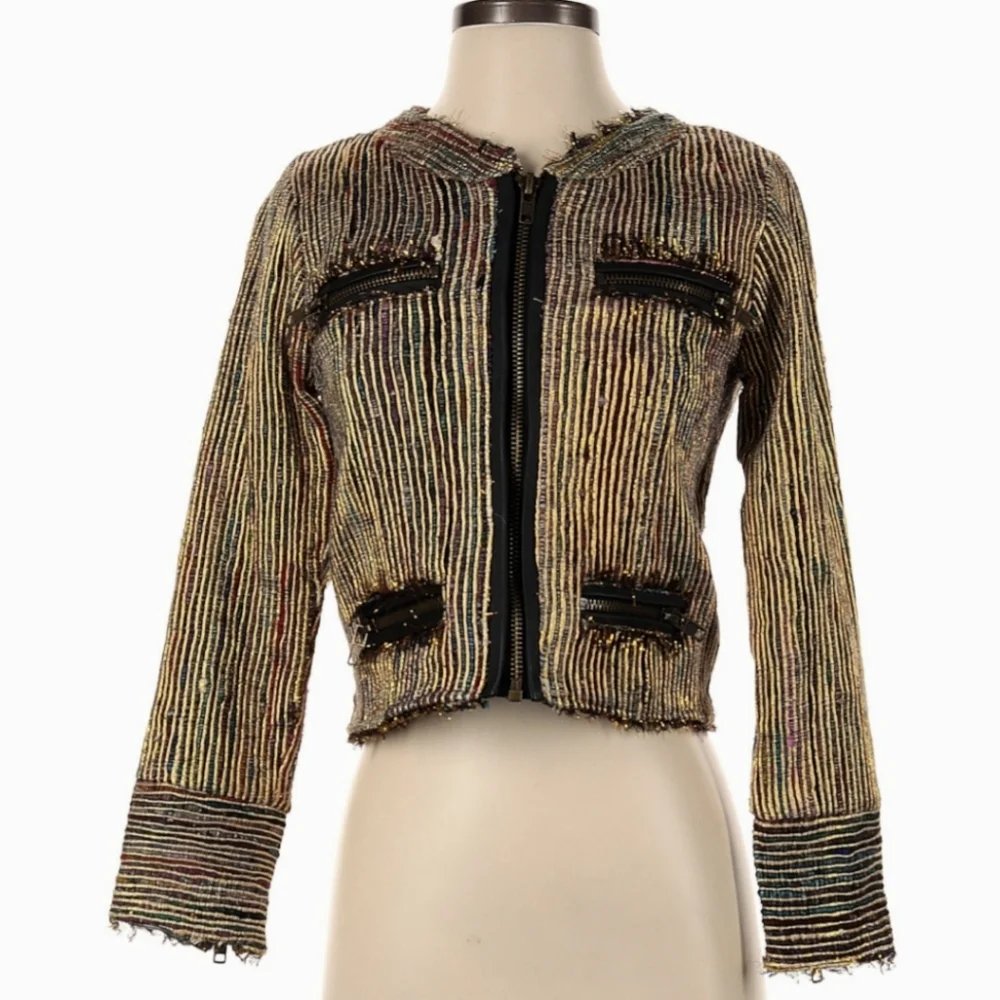 Chaser Silk Rainbow Metallic Tweed Bomber Jacket